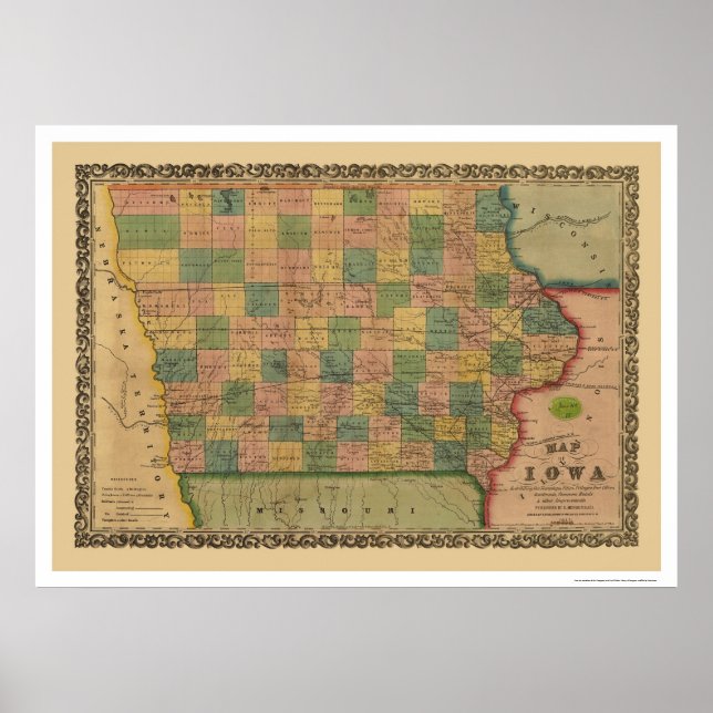 Iowa Eisenbahn Karte 1855 Poster (Vorne)