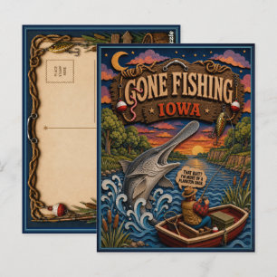 Iowa Gone Fishing Amerikanischer Löffelstör Postkarte