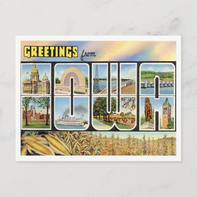 Iowa Gruß von US-Staaten Postkarte (Vorderseite)