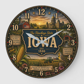 Iowa Hawkeye State Cornfields Farm Heritage Rustic Große Wanduhr