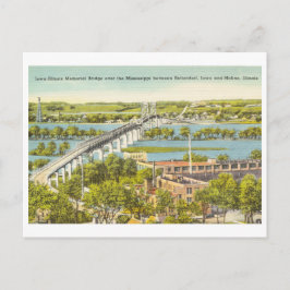 Iowa Illinois Bridge Mississippi River Vintag Postkarte