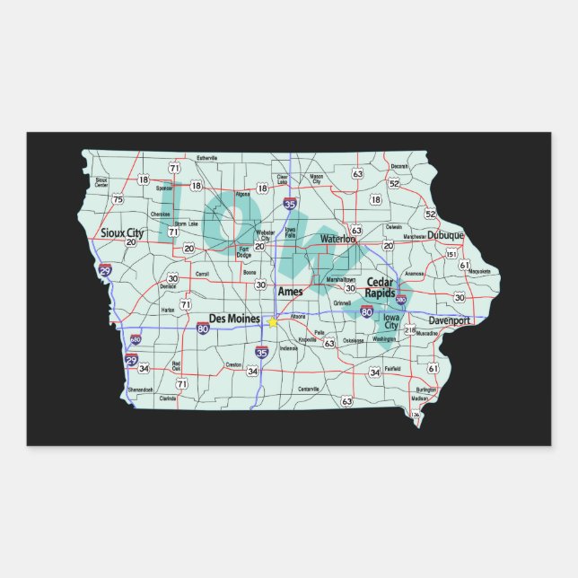 Iowa Interstate Map Rechteckiger Aufkleber (Vorderseite)