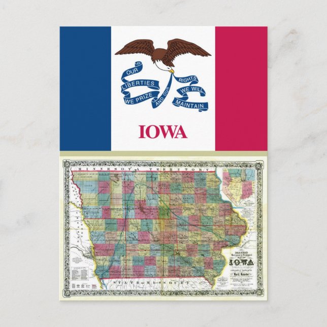 Iowa Karte und Staatsflagge (Vorderseite)
