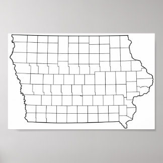 Iowa Landkreises Blank Kontur Map Poster
