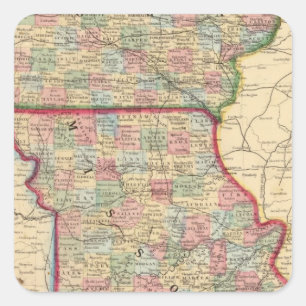 Iowa, Missouri Karte von Mitchell Quadratischer Aufkleber