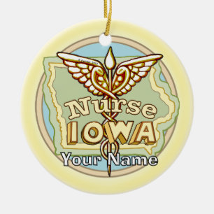 Iowa Nurse Caduceus  Keramik Ornament