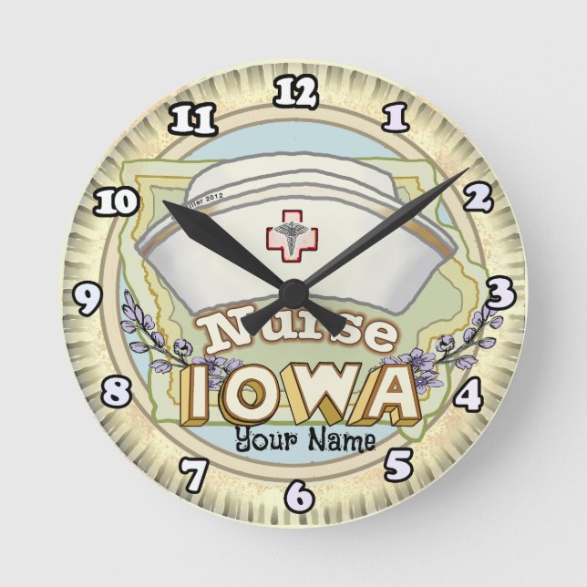 Iowa Nurse Runde Wanduhr (Vorderseite)