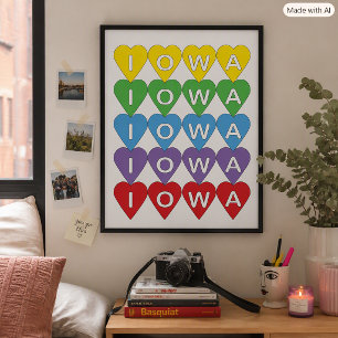 Iowa Pride Farbige Herzen, Geschenk für den Stolz Poster