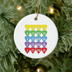 Iowa Regenbogen Herz Gitter State Stolz Design Keramik Ornament