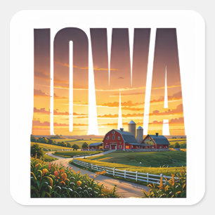 Iowa Rollende Farmland Golden Prairie Schönheit Quadratischer Aufkleber