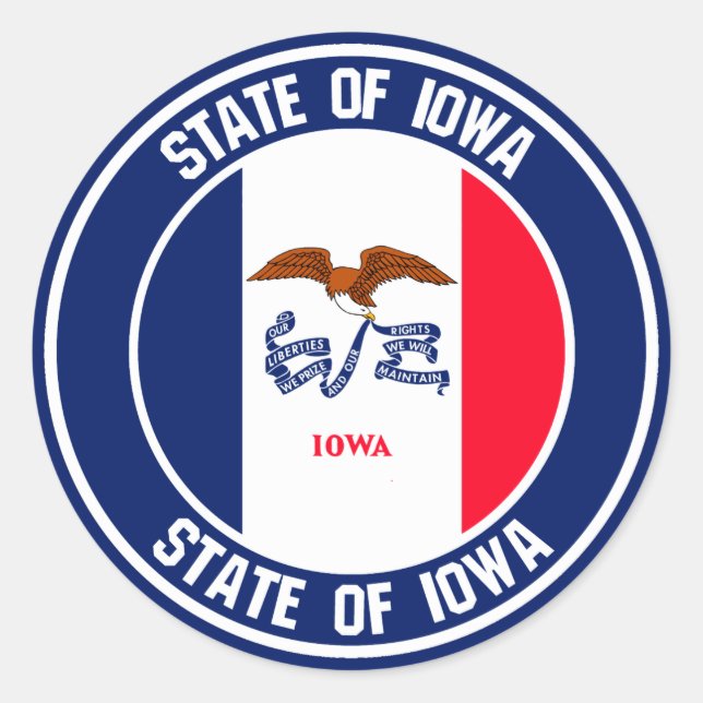 Iowa Round Emblem Runder Aufkleber (Vorderseite)
