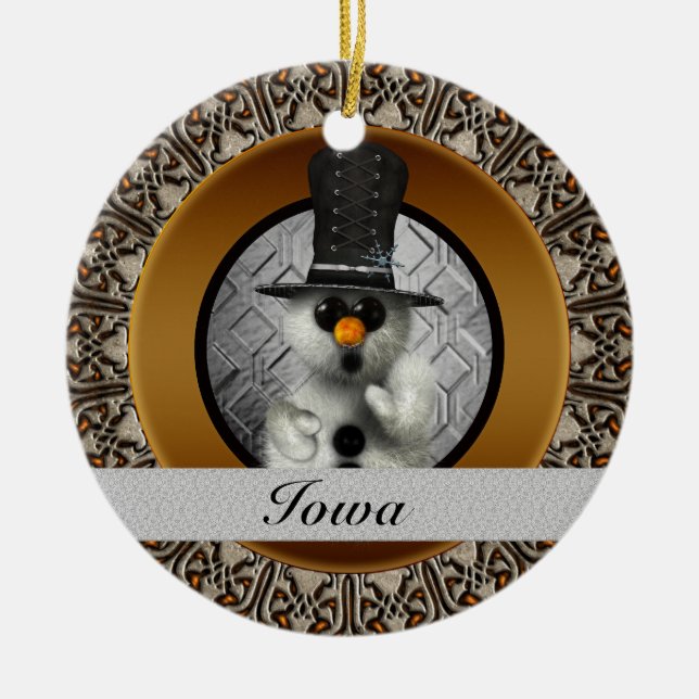 Iowa-Schneemann-Weihnachtsverzierung Keramik Ornament (Vorne)