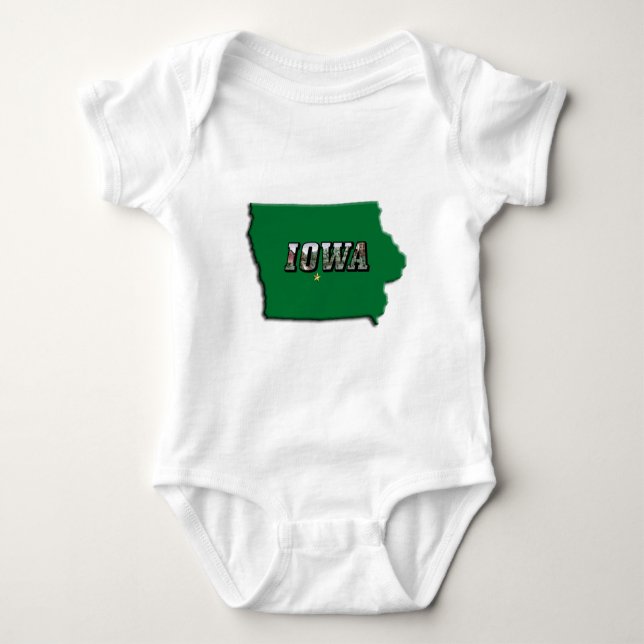 Iowa Staat Karte Green Kontur & Foto Text Baby Strampler (Vorderseite)