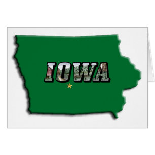Iowa Staat Karte Grüne Kontur und Foto Text
