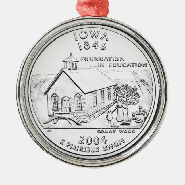 Iowa Staat Quarter Silbernes Ornament (Vorne)