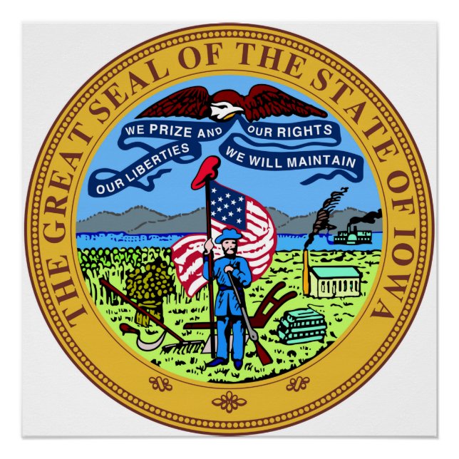 Iowa Staat Siegel Amerikanische Republik Symbol-Fl Poster (Vorderseite)