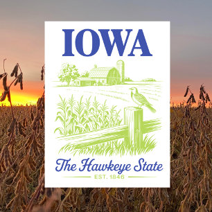 Iowa The Hawkeye State Est. 1846 Bauernhaus Postkarte