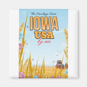 Iowa USA "Der Hawkeye-Staat" Cartoon-Reiseplakat. Magnet
