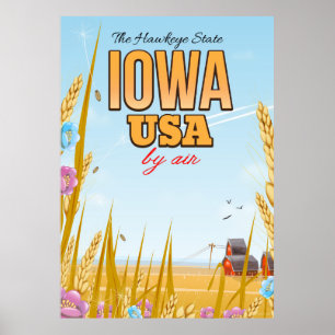 Iowa USA "Der Hawkeye-Staat" Cartoon-Reiseplakat. Poster
