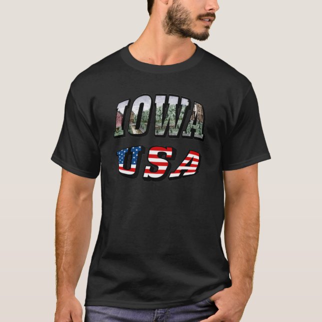 Iowa USA Flag & Staat Foto Text T-Shirt (Vorderseite)