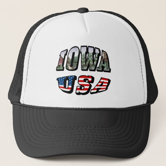 Iowa USA Flag & Staat Foto Text Truckerkappe (Vorderseite)
