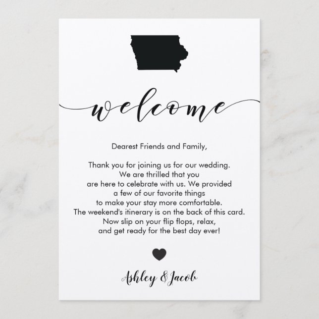 Iowa Wedding Welcome Letter & Itinerary Card Programm (Vorderseite)
