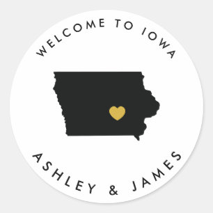 Iowa Wedding Welcome Sticker Tag, Gold & Black
