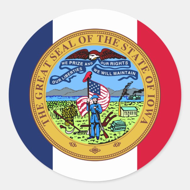 Iowan Flag & Siegel, Flagge von Iowa Runder Aufkleber (Vorderseite)