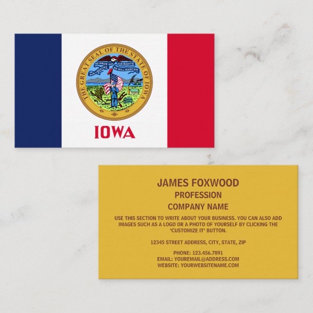Iowan Flag & Siegel, Flagge von Iowa Visitenkarte (Vorne/Hinten)