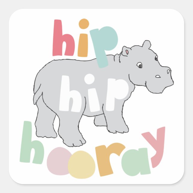 ip Angesagt Hooray Gray Hippo Zeichnend Süße Tier  Quadratischer Aufkleber (Vorderseite)