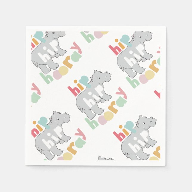 ip Angesagt Hooray Gray Hippo Zeichnend Süße Tier  Serviette (Vorderseite)