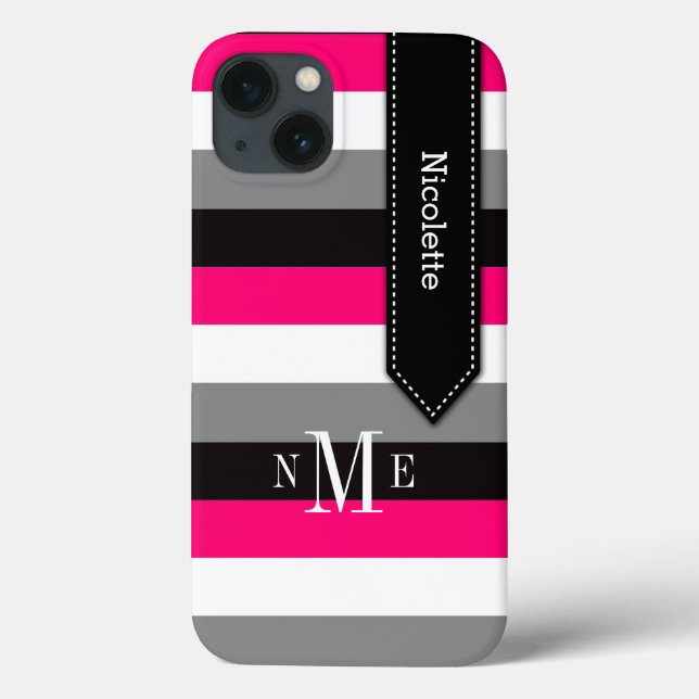 iPad Mini-Fall | Streifen | Rosa, Schwarz, Grau Case-Mate iPhone Hülle (Rückseite)