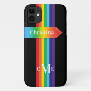 iPhone 11 Hülle Regenbogen Streifen mit Monogram