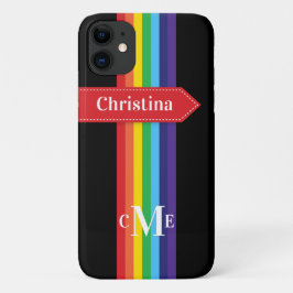 iPhone 11 Hülle | Regenbogen Streifen mit Monogram