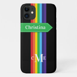 iPhone 11 Hülle | Regenbogen Streifen mit Monogram