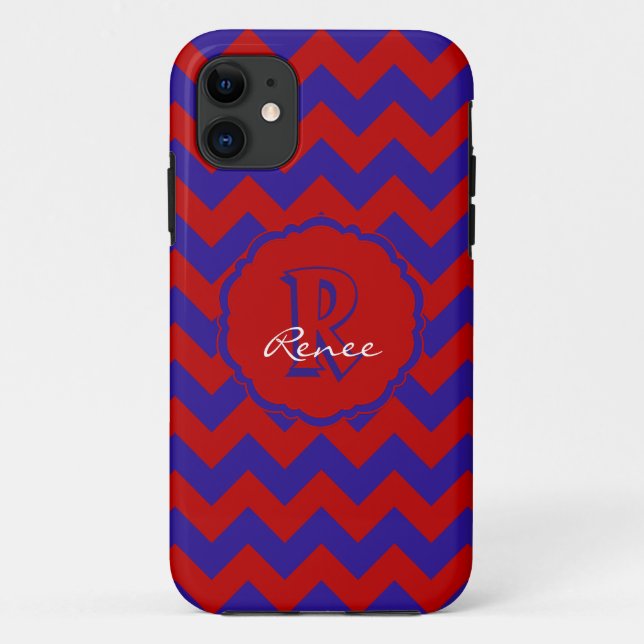 iPhone 11 SC Monogram Chevron, Coque d'iPhone 5/5s Rouge-Ble (Dos)