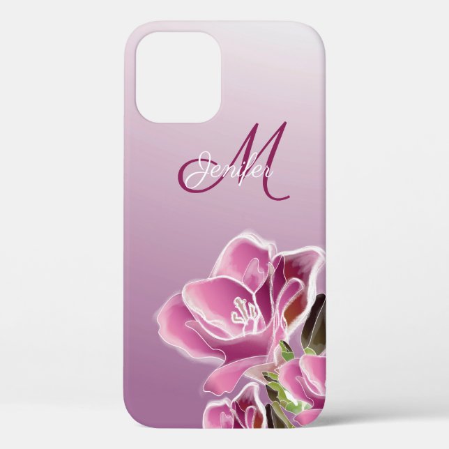 iPhone 12 Fall - Monogramm und Freesia Aquarell Case-Mate iPhone Hülle (Rückseite)