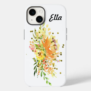 iPhone 14 Coque dur avec fleurs jaunes