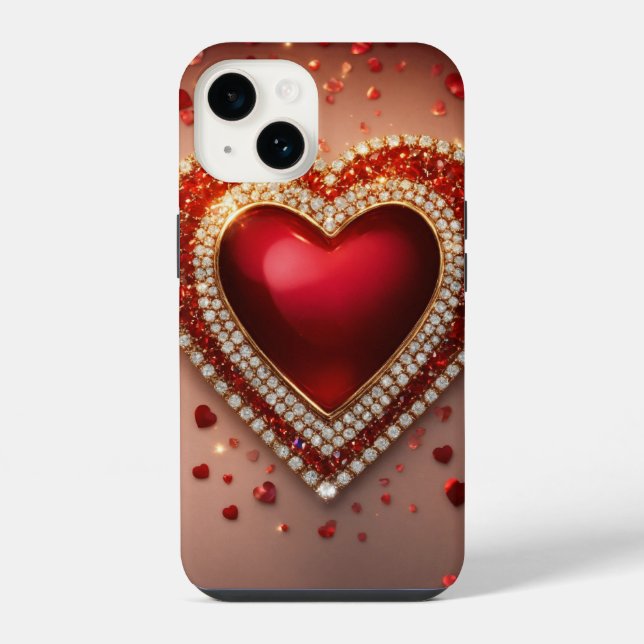 iPhone 14 Grosses Gehäuse, glänzend mit Herz-Liebe Hülle (Rückseite)