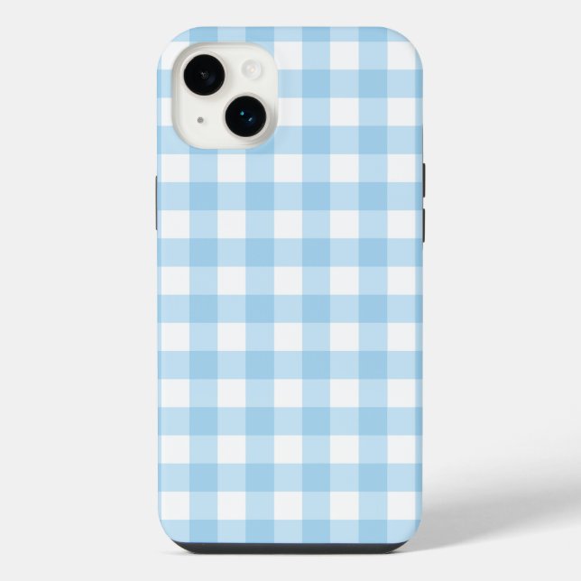 iPhone 14 Plus Tough Phone Case Gingham blau Hülle (Rückseite)