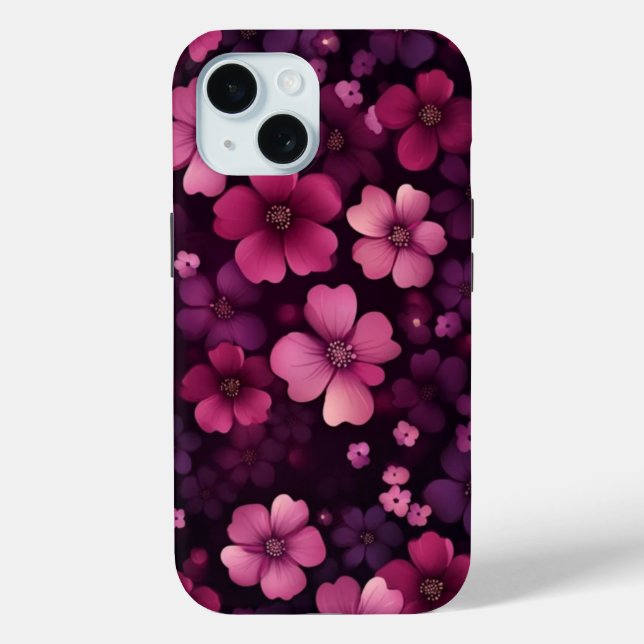 iPhone 15 Handy Fall mit/ Vibrant Red Floral Desig Case-Mate iPhone Hülle (Rückseite)