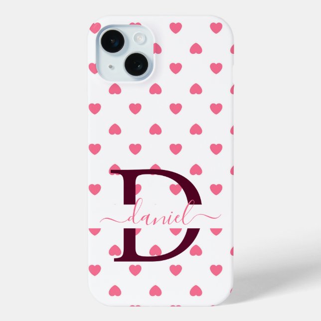 iPhone 15 Mini Joli fille Personnalisé Monogramme Coque de coeur  (Verso)