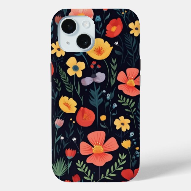 iPhone 15 Phone Case mit Blumendesign (Rückseite)