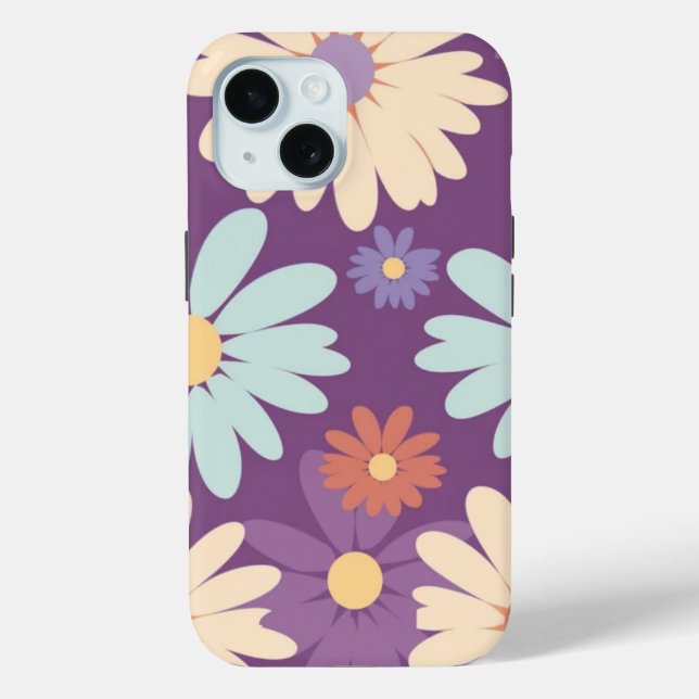 iPhone 15 Phone Case Retro Blumendesign (Rückseite)