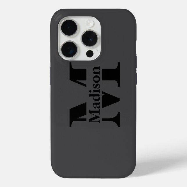 iPhone 15 Pro Coque de monogramme noir minimal moderne (Verso)