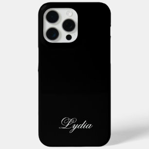 iPhone 15 Pro Max Élégant Coque noir et nom du monogramme blanc