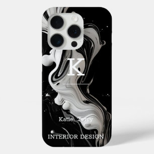 iPhone 15 Pro Monogramme moderne minimaliste noir et blanc Coque