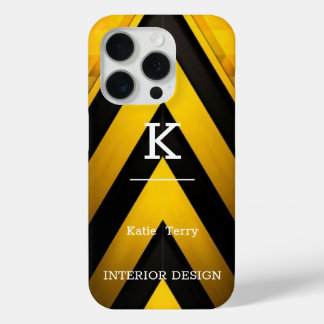 iPhone 15 Pro Monogramme moderne minimaliste noir et jaune Coque