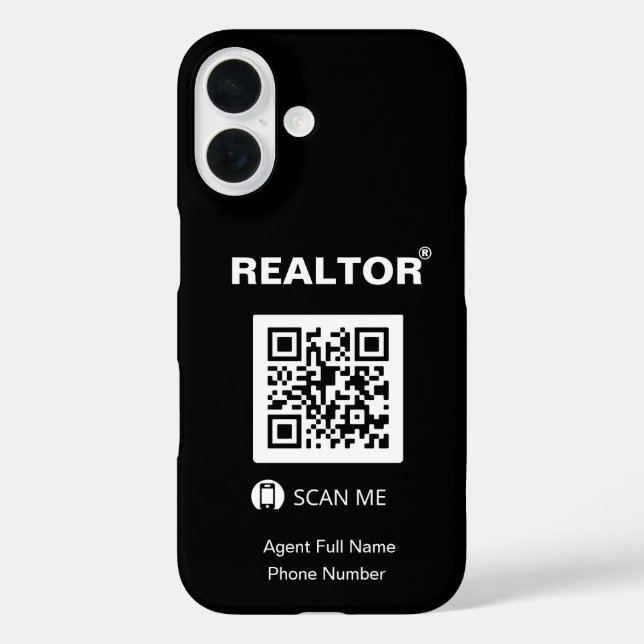 iPhone 16 Black Case - Realtor®+QR Code (Rückseite)