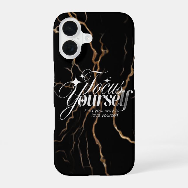 iPhone 16 Black Gold Marble Motivational Case  Hülle (Rückseite)